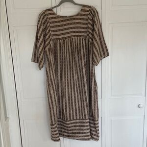 Vintage Jaylan Striped Midi Dress in Brown and Orange
